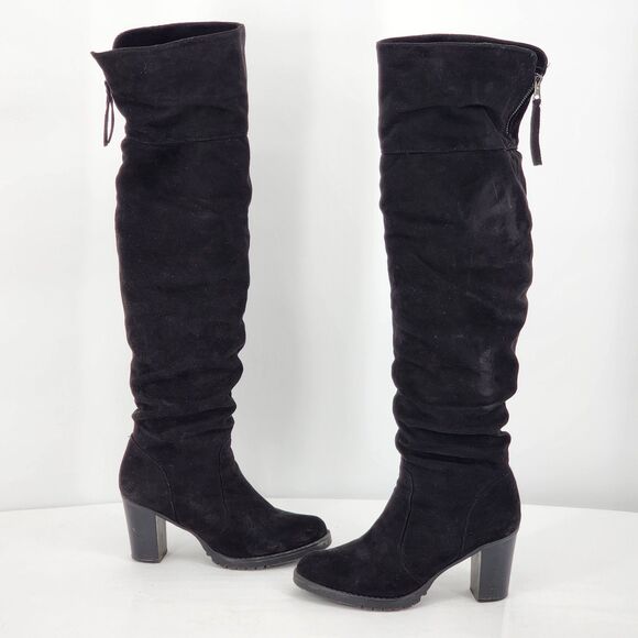 Faux Suede Black Over The Knee Heeled Boots Size 39 EU - Picture 4 of 9